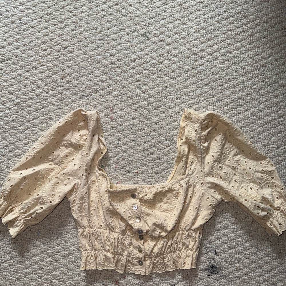 Urban Outfitters Cream Smocked Crop Blouse